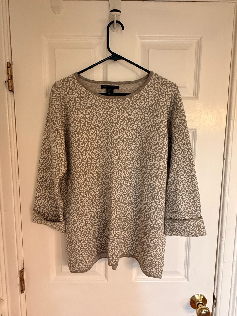 Tahari Neutral Animal-Print Crewneck Sweatshirt